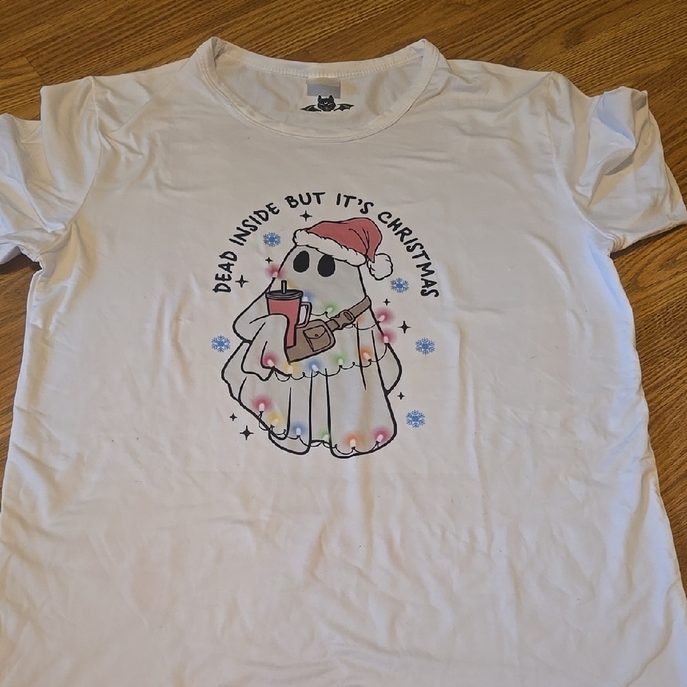 White Short Sleeve Tee with Cartoon Dog Design
